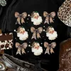 Hot Dear-Lover Santa Claus Leopard Bow Print Crew Neck Casual T Shirt Black