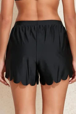 Hot Dear-Lover Scalloped Trim Beach Shorts Black