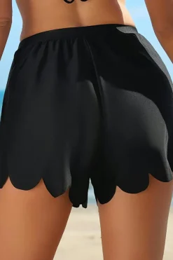 Hot Dear-Lover Scalloped Trim Beach Shorts Black