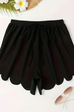 Hot Dear-Lover Scalloped Trim Beach Shorts Black