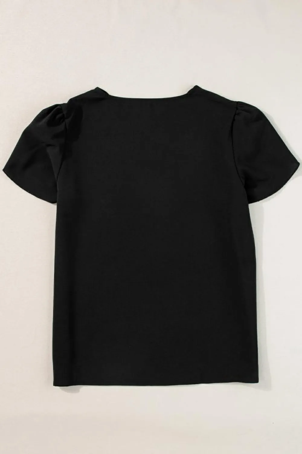 Online Dear-Lover Scalloped V Neckline Petal Sleeve Top Black