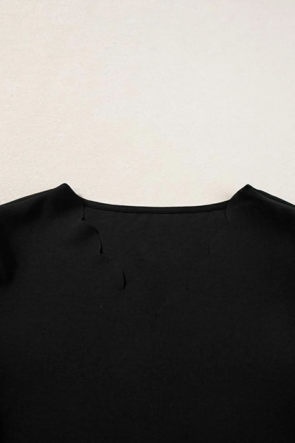 Online Dear-Lover Scalloped V Neckline Petal Sleeve Top Black