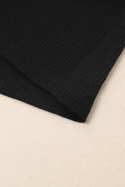 Online Dear-Lover Scoop Neck Puff Sleeve Waffle Knit Top Black