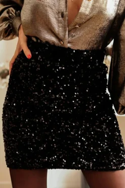 Clearance Dear-Lover Sequin Bodycon Mini Skirt Black