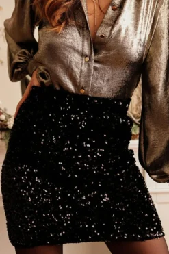 Clearance Dear-Lover Sequin Bodycon Mini Skirt Black