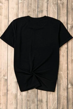 Clearance Dear-Lover Sequin Bow Ribbon Graphic T Shirt Black