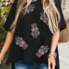 Clearance Dear-Lover Sequin Crawfish Graphic High Low Loose T Shirt Black