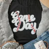 Outlet Dear-Lover Sequin Game Day Graphic Crew Neck Tee Black