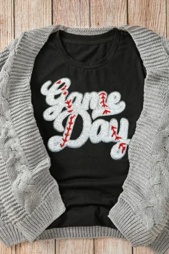 Outlet Dear-Lover Sequin Game Day Graphic Crew Neck Tee Black