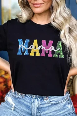 Outlet Dear-Lover Sequin MAMA Double Letter Graphic Tee Black