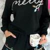 Discount Dear-Lover Sequin Merry Graphic Pullover and Shorts Outfit Black