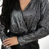 Outlet Dear-Lover Sequin Mesh Long Sleeve Surplice Neck Bodysuit Black