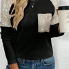Outlet Dear-Lover Sequin Patch Chest Pocket Raglan Sleeve Top Black