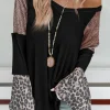 Clearance Dear-Lover Sequin Patchwork Bell Sleeve V Neck Tunic Top Black