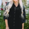 Hot Dear-Lover Sequin Puff Sleeve Buttoned Velvet Peplum Shirt Black