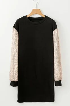 Clearance Dear-Lover Sequin Puff Sleeve Shift Mini Dress Black