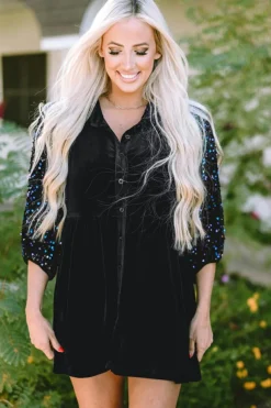 Hot Dear-Lover Sequin Puff Sleeve Buttoned Velvet Peplum Shirt Black