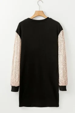 Clearance Dear-Lover Sequin Puff Sleeve Shift Mini Dress Black