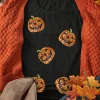 New Dear-Lover Sequin Pumpkin Face Halloween T Shirt Black