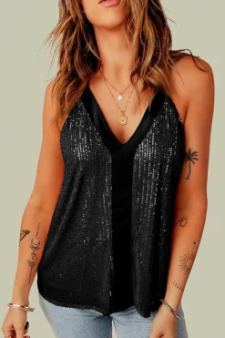 Sale Dear-Lover Sequin Racerback Tank Black