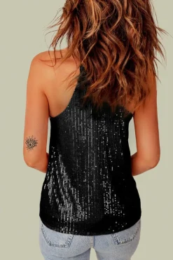 Sale Dear-Lover Sequin Racerback Tank Black