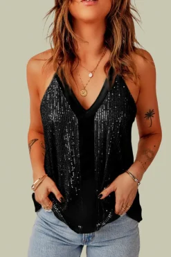 Sale Dear-Lover Sequin Racerback Tank Black