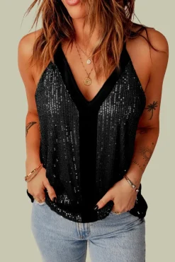 Sale Dear-Lover Sequin Racerback Tank Black