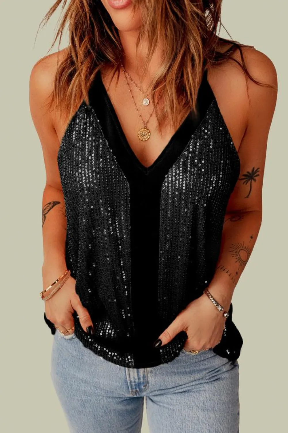 Sale Dear-Lover Sequin Racerback Tank Black