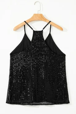Sale Dear-Lover Sequin Racerback Tank Black