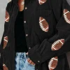 Online Dear-Lover Sequin Rugby Pattern Buttoned Corduroy Shacket Black