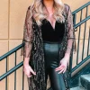 Outlet Dear-Lover Sequin Sheer Long Sleeve Open Front Kimono Black