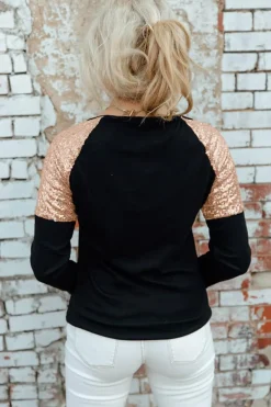 Outlet Dear-Lover Sequin Shoulder Long Sleeve Top Black