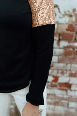 Outlet Dear-Lover Sequin Shoulder Long Sleeve Top Black