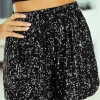 Discount Dear-Lover Sequin Straight Leg High Waist Casual Shorts Black