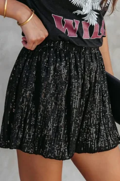 Discount Dear-Lover Sequin Straight Leg High Waist Casual Shorts Black
