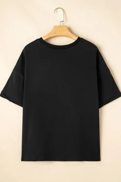 Fashion Dear-Lover Sequin Strawberry Graphic High Low Relaxed Fit Tee Black