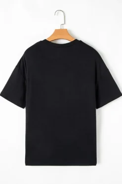 Best Dear-Lover Sequin Stripes Patchwork Mardi Gras Crew Neck T Shirt Black