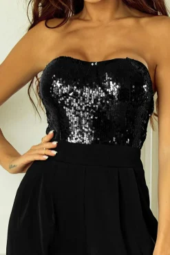 Hot Dear-Lover Sequin Tube Top Wide Leg Jumpsuit Black