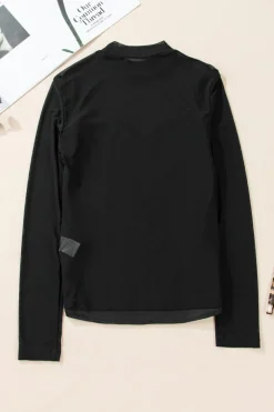 Outlet Dear-Lover Sequin Velvet Sheer Mesh Mock Neck Blouse Black