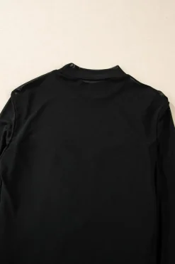 Outlet Dear-Lover Sequin Velvet Sheer Mesh Mock Neck Blouse Black