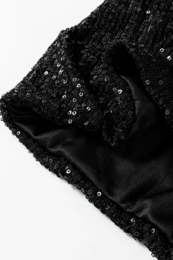 Online Dear-Lover Sequin Zip up Round Neck Long Sleeve Jacket Black