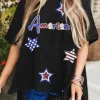 Best Dear-Lover Sequined America Star Pattern Hi Low Hem Casual T Shirt Black