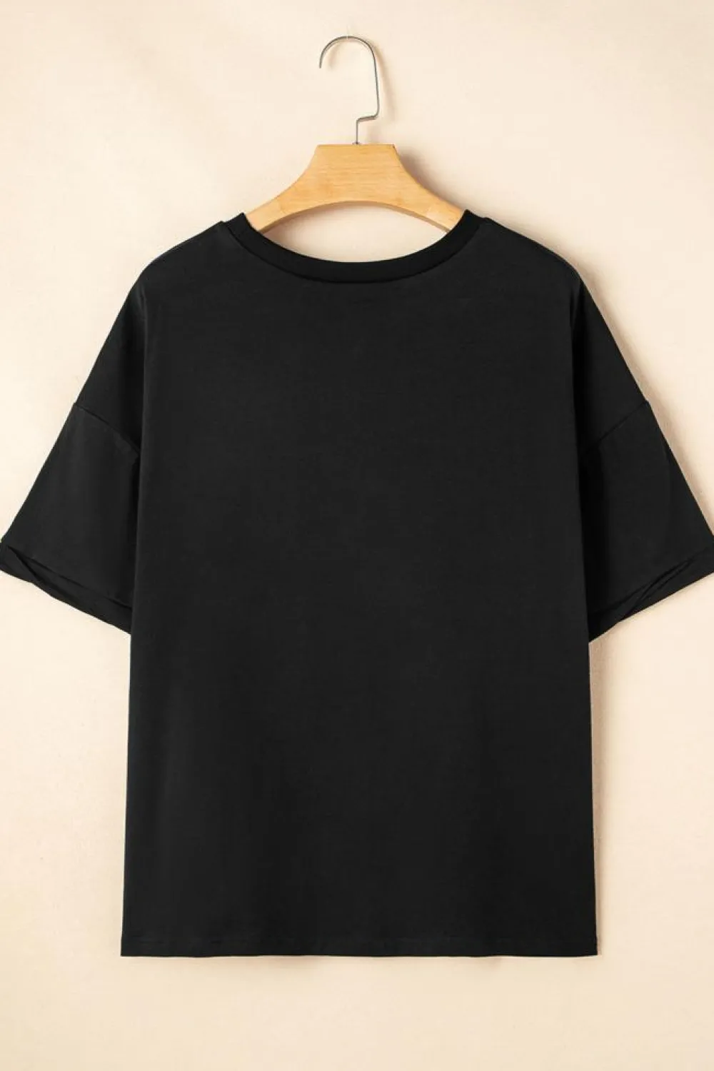 Best Dear-Lover Sequined America Star Pattern Hi Low Hem Casual T Shirt Black