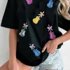 Best Dear-Lover Sequined Bow Guitar Country Music Festival Casual Tee Black