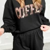 Discount Dear-Lover Sequined COFFEE Loose Fit Sweatshirt and Shorts Set Black
