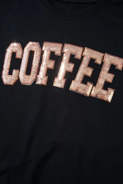 Discount Dear-Lover Sequined COFFEE Loose Fit Sweatshirt and Shorts Set Black