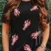 New Dear-Lover Sequined Crayfish Round Neck Graphic Tee Black