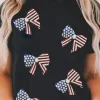 Fashion Dear-Lover Sequined Flag Bowknot Graphic T Shirt Black