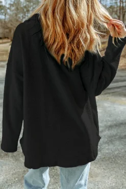 Outlet Dear-Lover Sequined Rugby Flap Pockets Buttoned Shacket Black