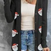 Online Dear-Lover Sequined Santa Claus Button Up Cardigan Black